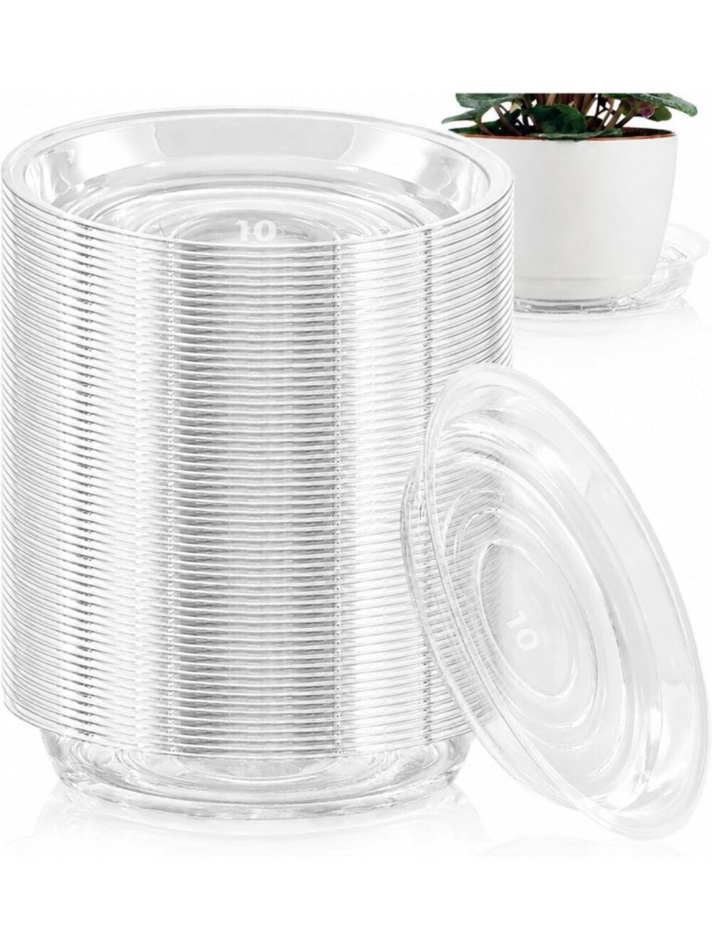 60 Pack 10" Clear Plant Saucers - Drip Trays for Outdoor Pots & Planters